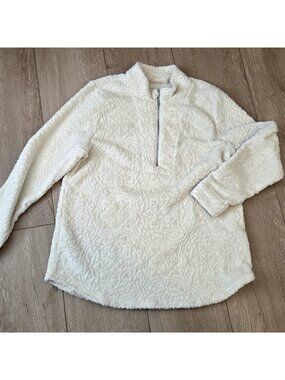 Soft Surroundings Luxe Cream Sherpa Quarter Zip Pullover Jacket Size Large